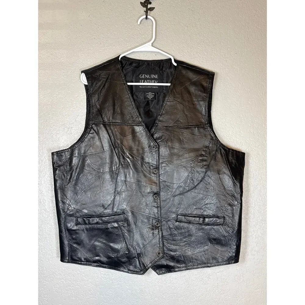 Vintage Mens Black 100% Leather Vest Size 2XL Cowboy Western Workwear Biker